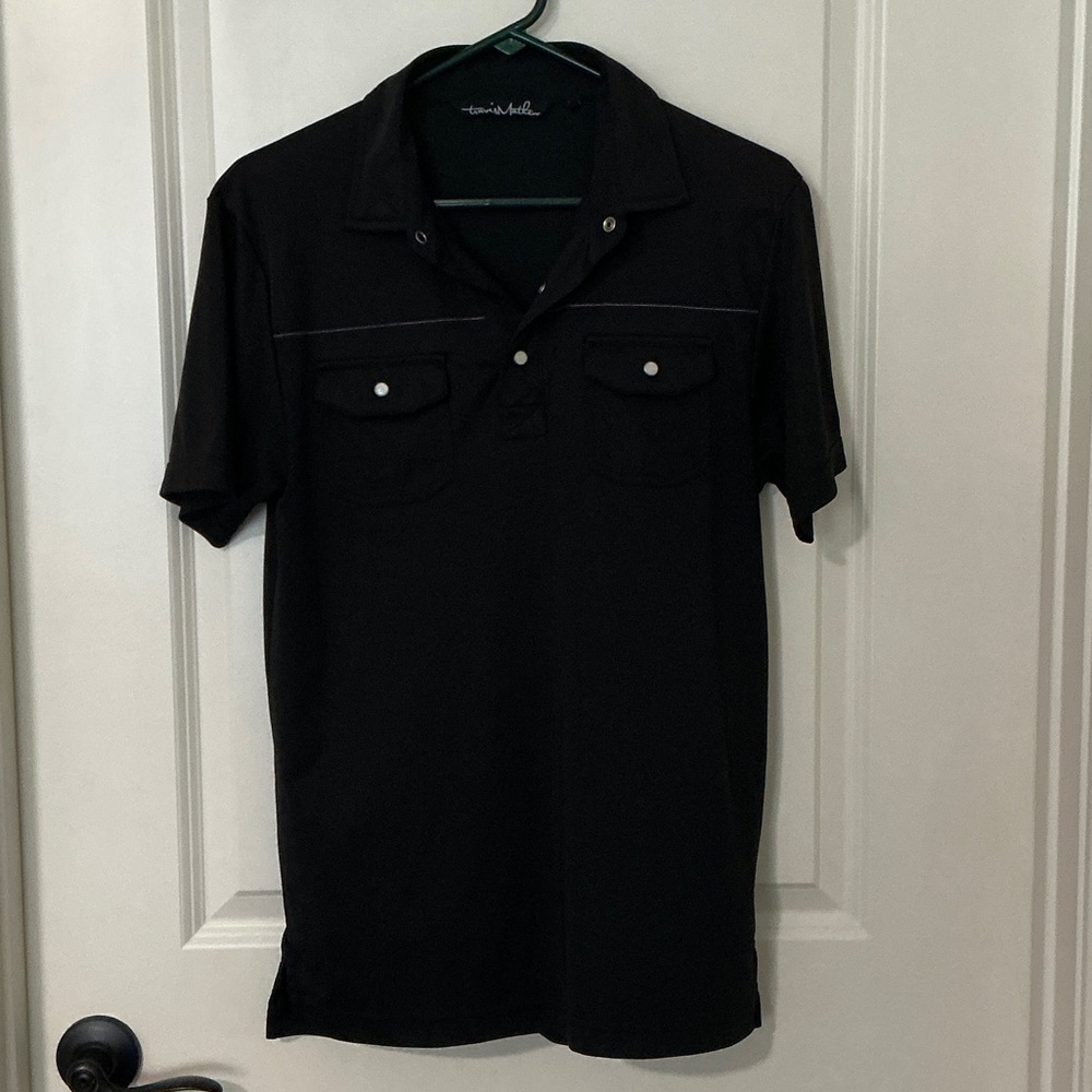 Men's Black Polo Shirt with Chest Pockets - Unbranded